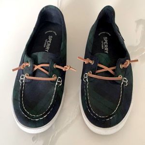 Sperry Green & Blue Tartan Plaid Topsiders Sz 7.5